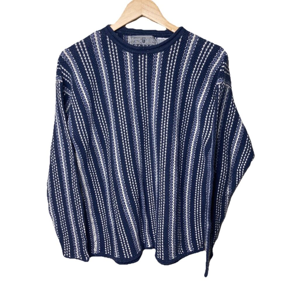 Vintage Pazzo Sweater Blue White Striped Size Medium Cotton Blend 90s